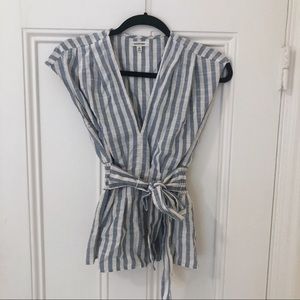 [Max Studio] striped faux wrap top